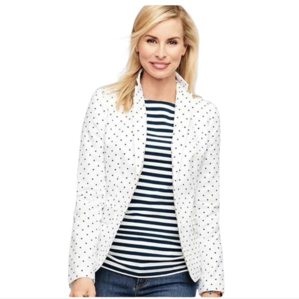 Talbots White and NAVY BLUE Polka Dot Blazer